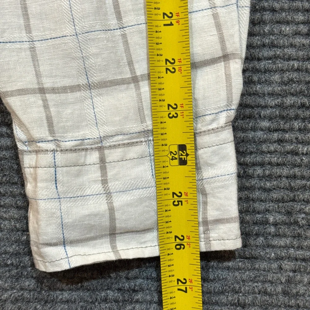 Raffi Pure Linen Button Up Shirt Mens XXL White Plaid Long Sleeve Summer Comfort
